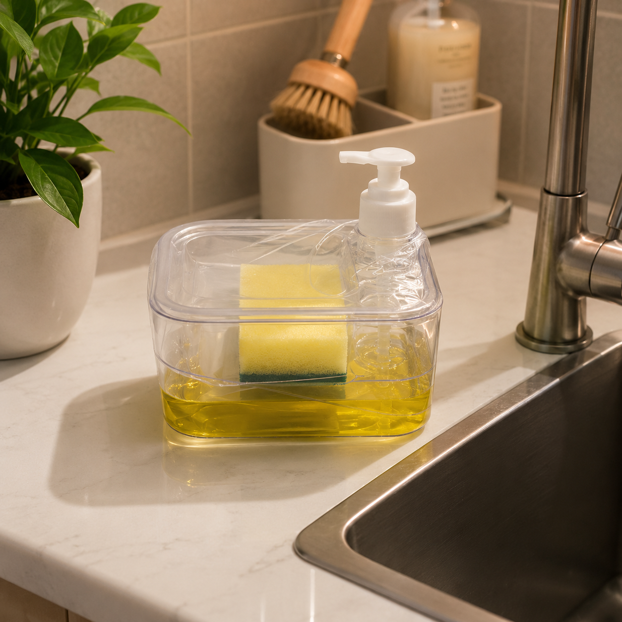 Sink Side Liquid Dispenser and Sponge Set