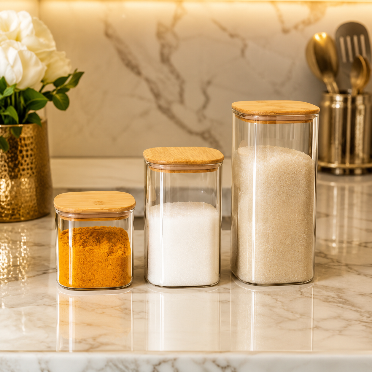Store 3-Pcs Square Glass Jar Set