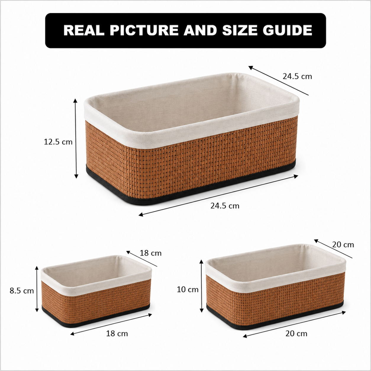 3-Pcs Square Storage Basket Set