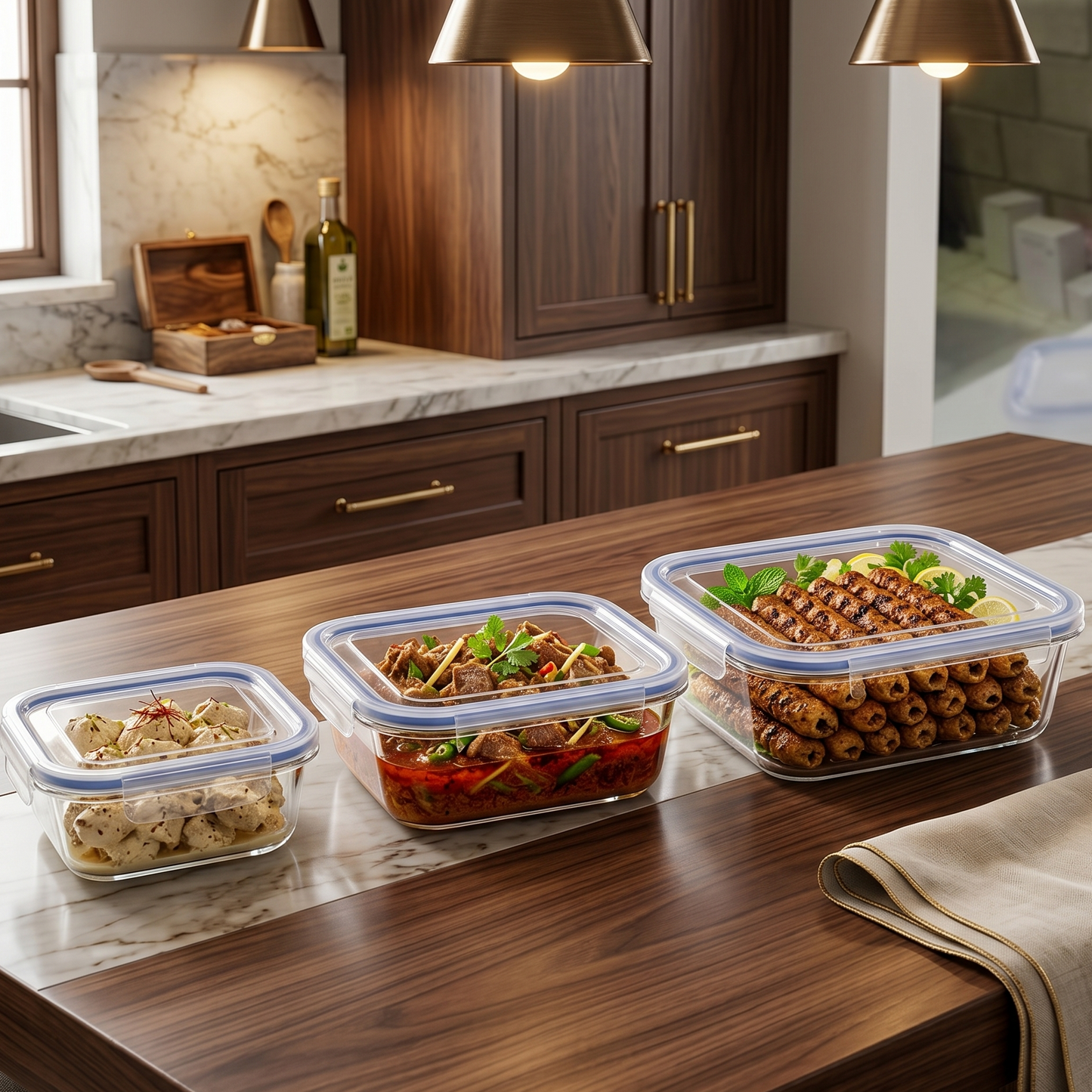 3-Pcs Rectangle Glass Food Storage Containers with Lids