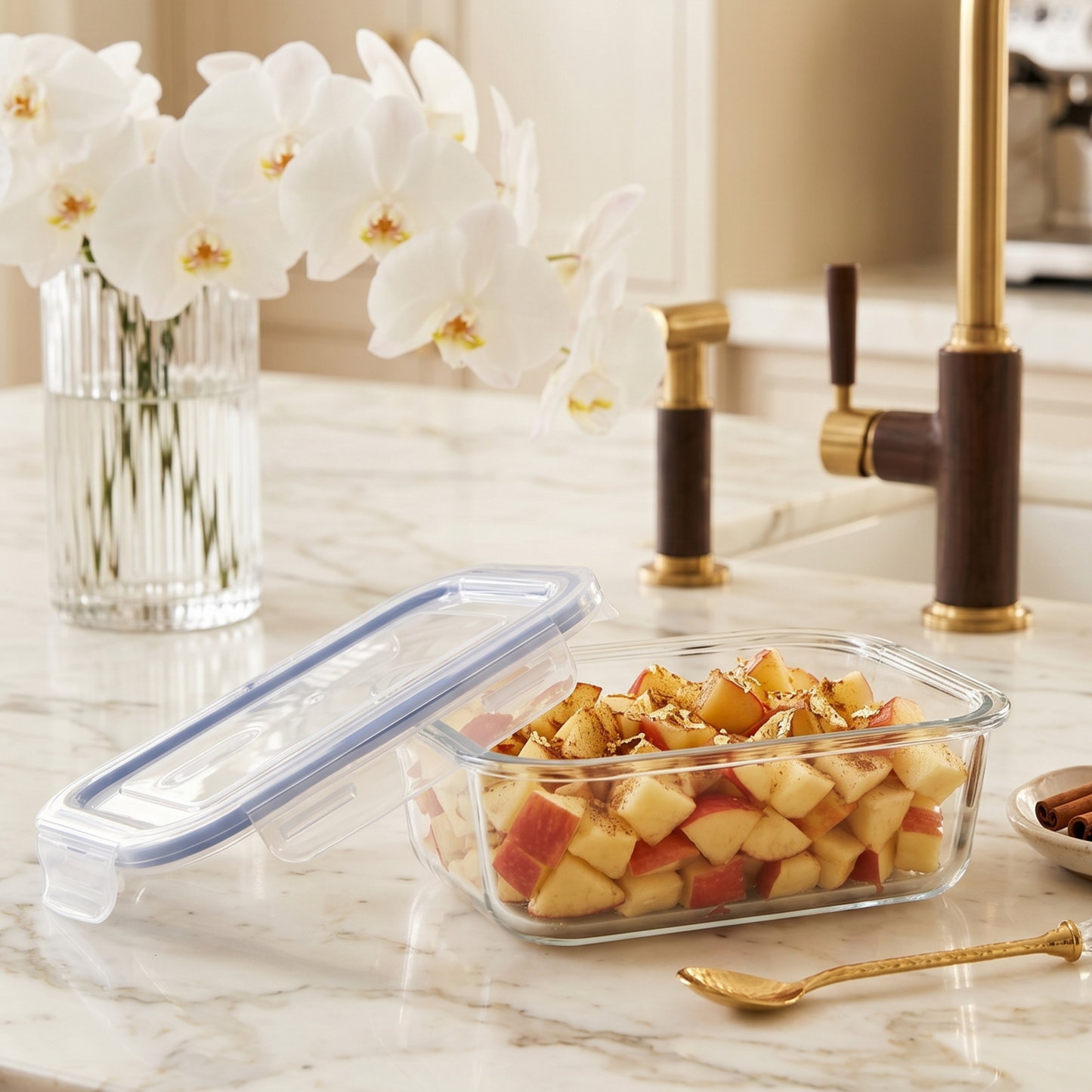 3-Pcs Rectangle Glass Food Storage Containers with Lids