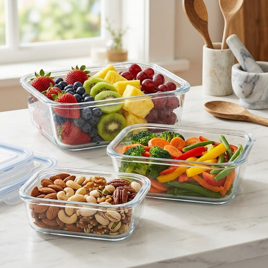 3-Pcs Rectangle Glass Food Storage Containers with Lids